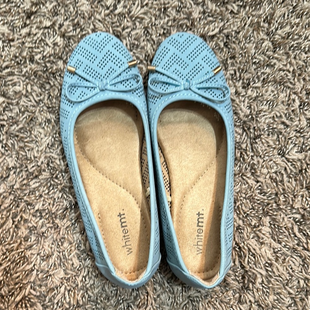 Light Blue Perforated Bow Flats